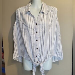Counterparts Blue and White Striped Button-Down Shirt, Size XL